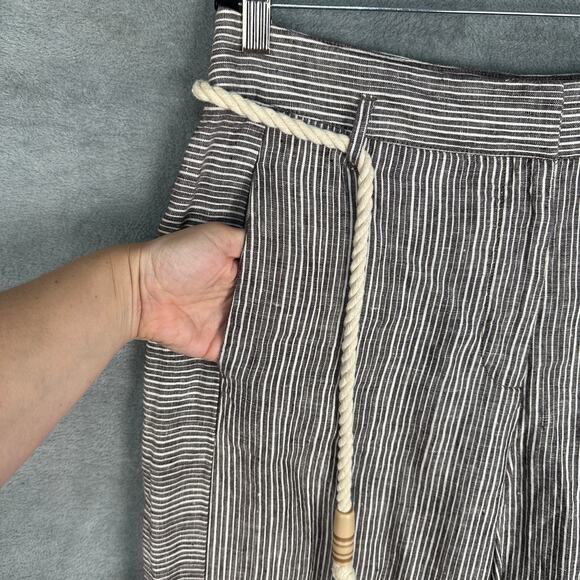 Ett:twa Anthropologie Pants Womens 12 Brown Striped Linen Wide Leg Boho Resort - Picture 4 of 15